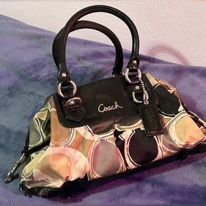 Small used Coach Handbag 14cm by 30 cm multicolored satin